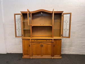 Vintage Two Piece Oak Cabinet with Glass Features - REDUCED