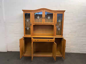Vintage Two Piece Oak Cabinet with Glass Features - REDUCED