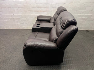 Dark Brown Leather 2 Seater Recliner (One Side Doesn't Recline)