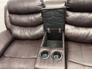 Dark Brown Leather 2 Seater Recliner (One Side Doesn't Recline)