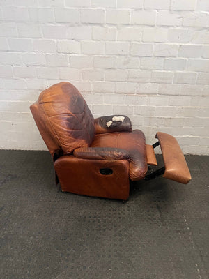 Brown Leather One Seater Recliner (Torn Leather)