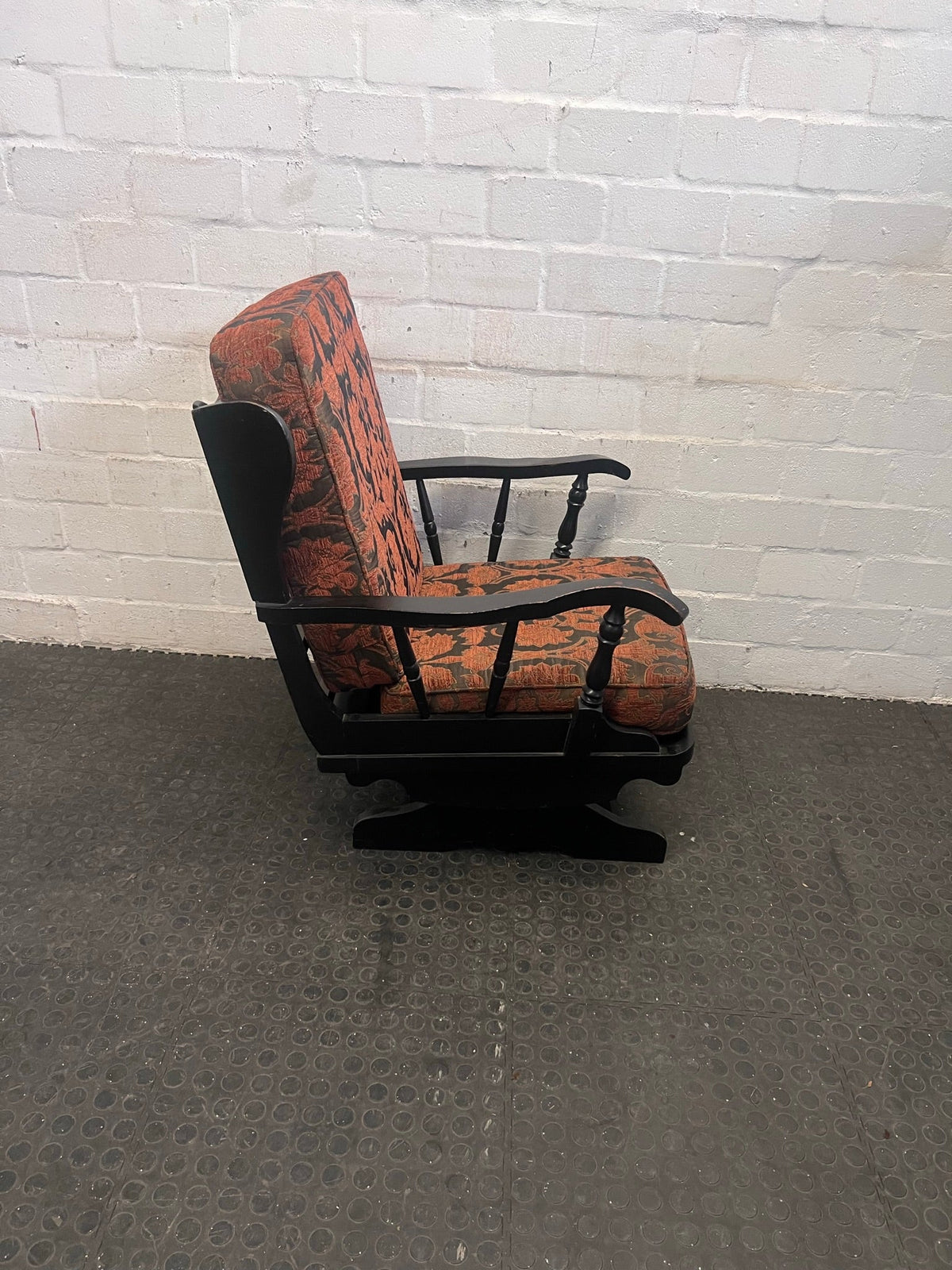 Floral Embroidered Cushioned Arm Chair with Wooden Frame