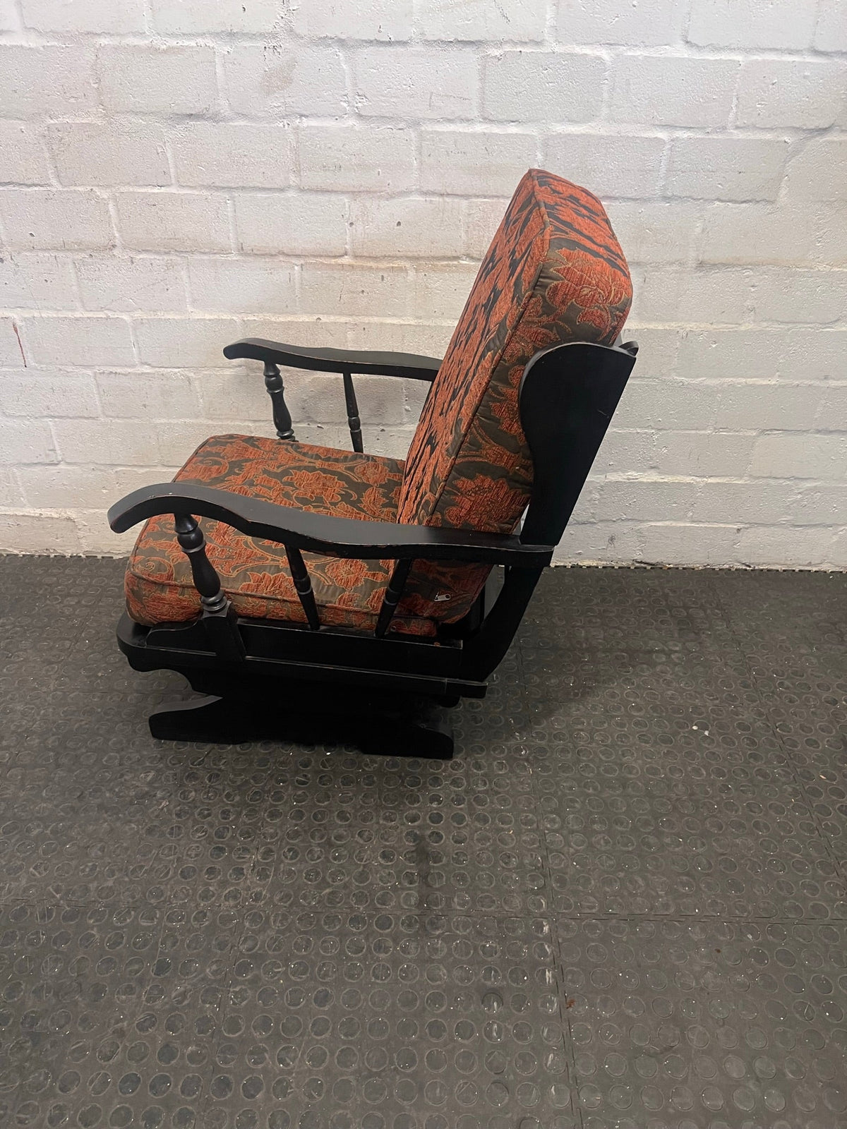 Floral Embroidered Cushioned Arm Chair with Wooden Frame