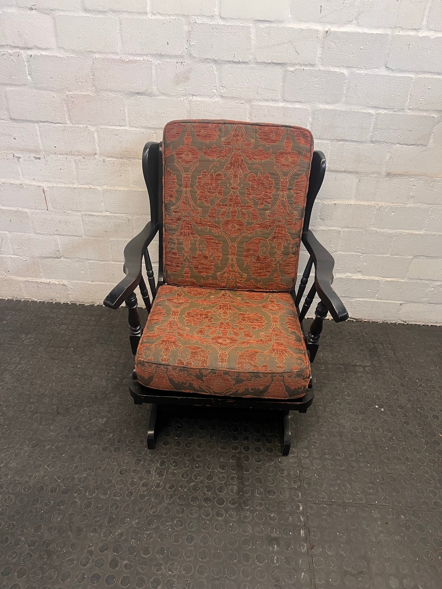 Floral Embroidered Cushioned Arm Chair with Wooden Frame