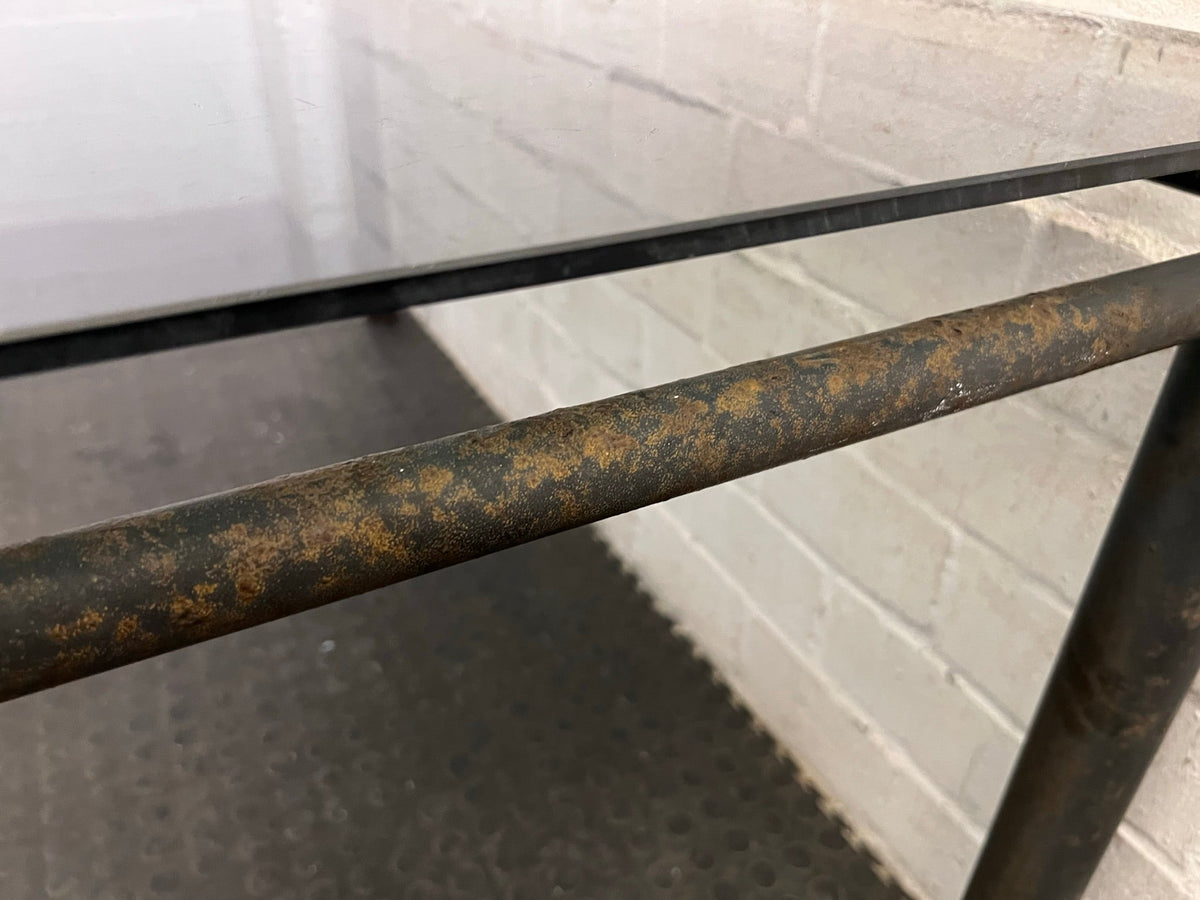 Large Glass Top Outdoor Table (Slightly Rusted)