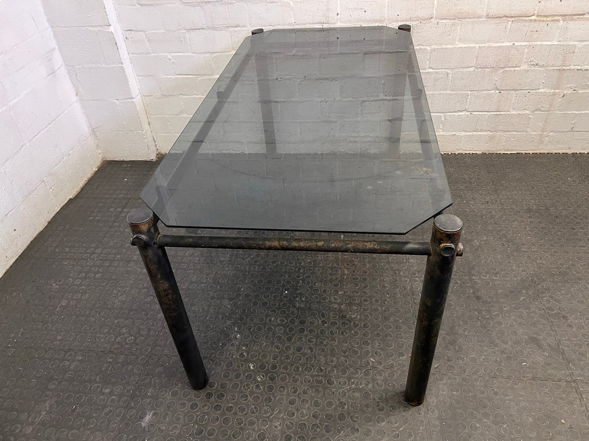 Large Glass Top Outdoor Table (Slightly Rusted)