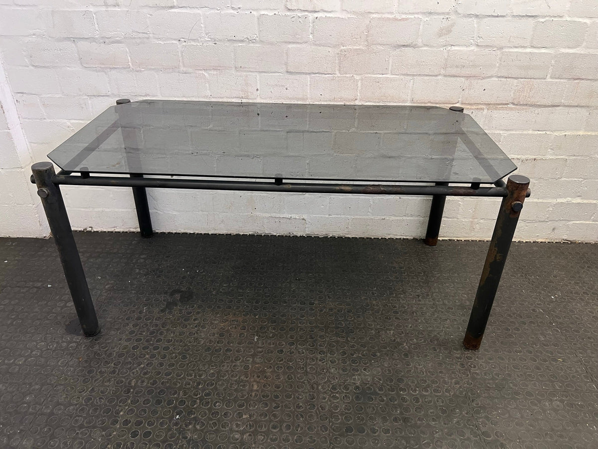 Large Glass Top Outdoor Table (Slightly Rusted)