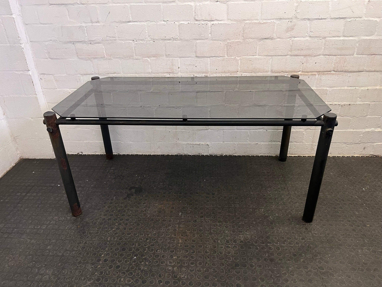 Large Glass Top Outdoor Table (Slightly Rusted)