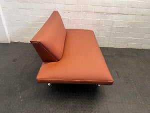 Modern Orange Leather Two Seater Couch - REDUCED