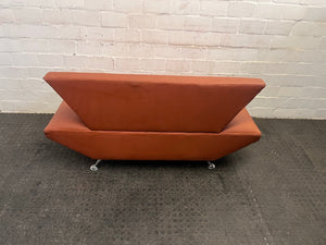 Modern Orange Leather Two Seater Couch - REDUCED