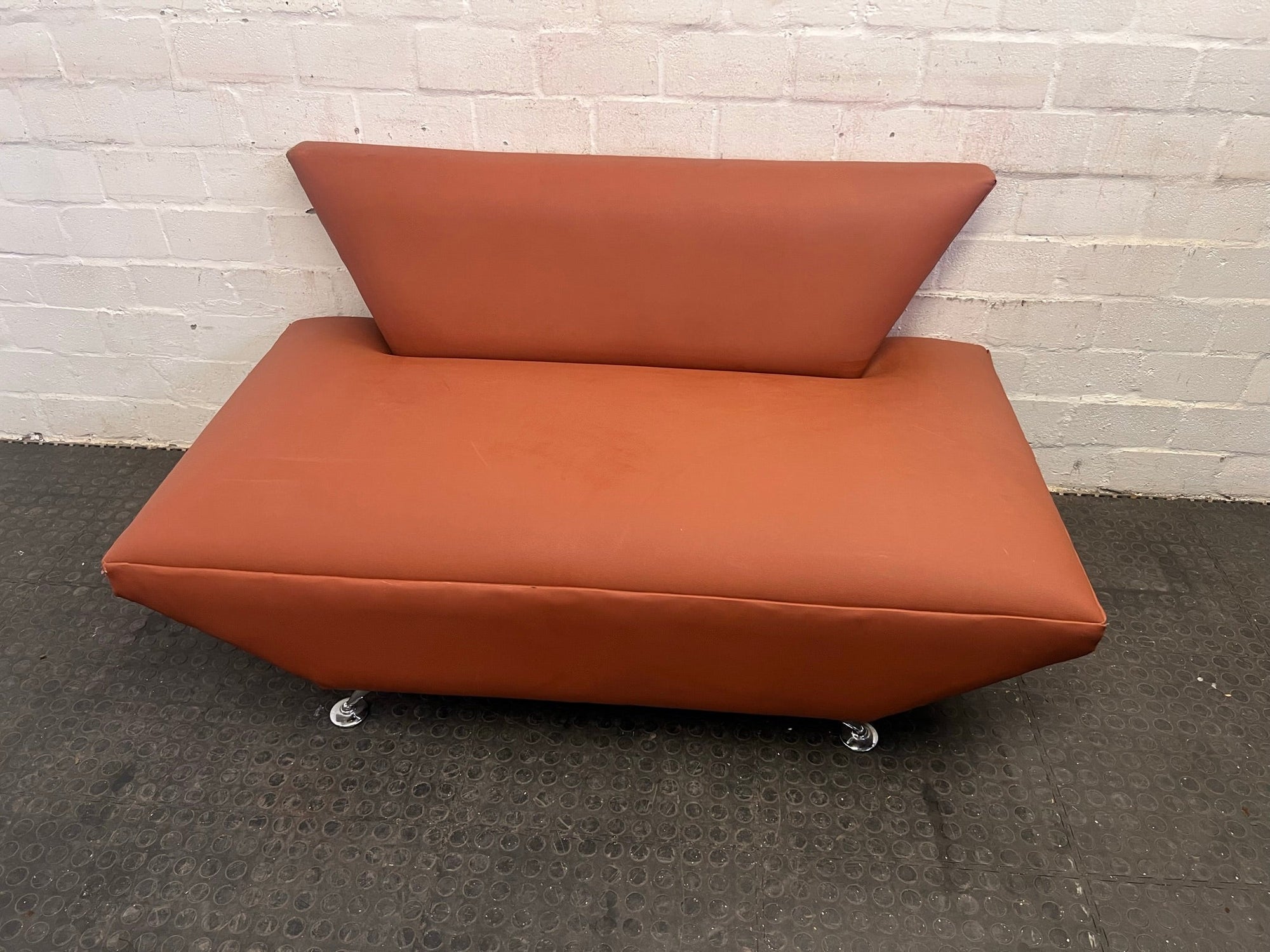 Modern Orange Leather Two Seater Couch