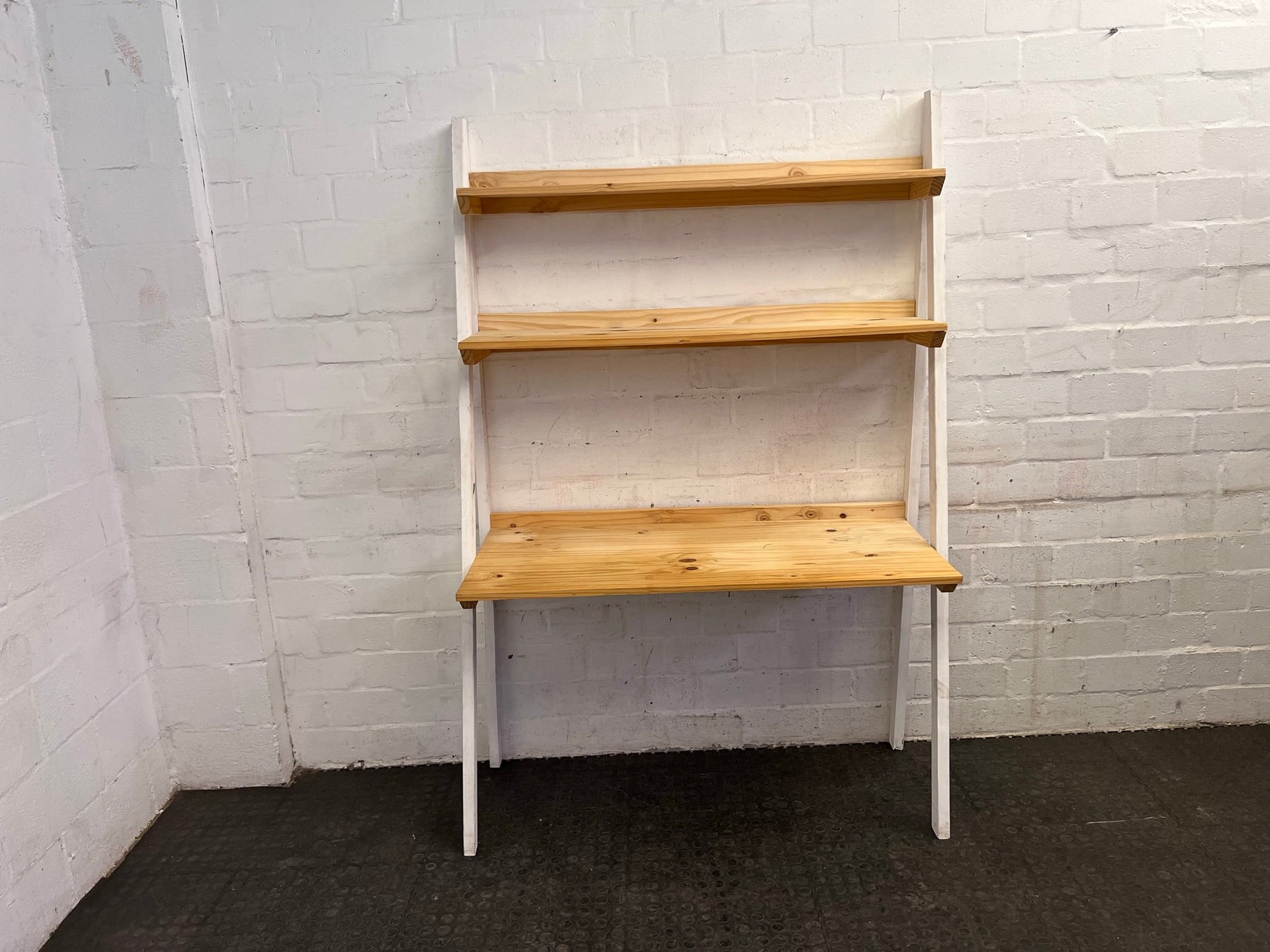 White Frame and Wooden Top Office Desk with Shelves