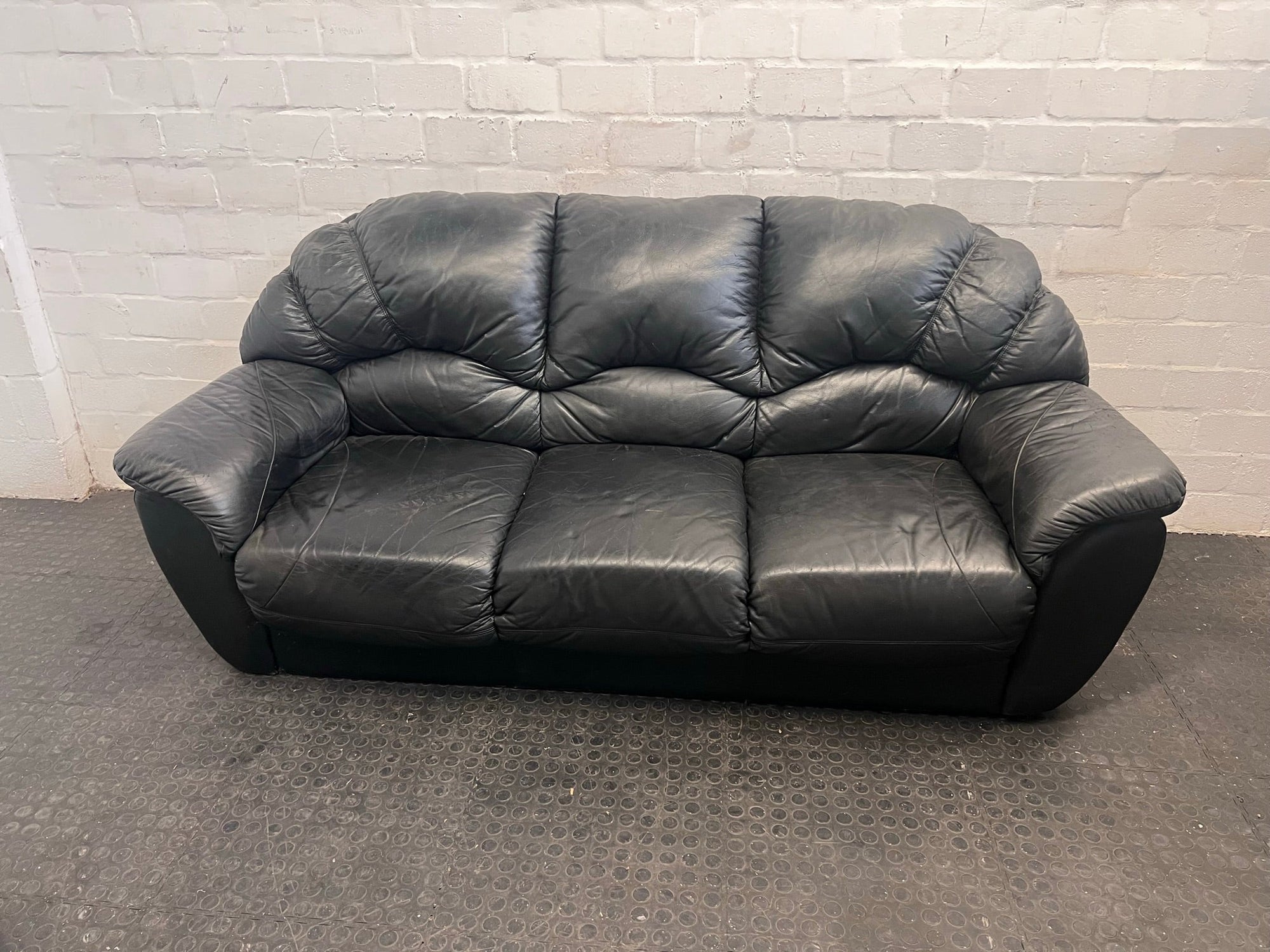 Black Three Seater Leather Couch (Slight Peeling of Leather)