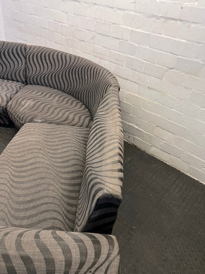 Five to Six Seater Grey and Black Curved Couch (Damaged Backrest) - REDUCED