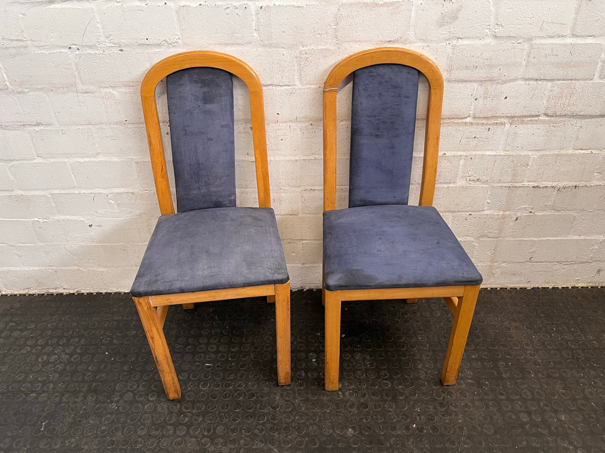 Wooden Blue Cushioned Dining Chair (Slight Damage/Crack In Wood) - PRICE DROP