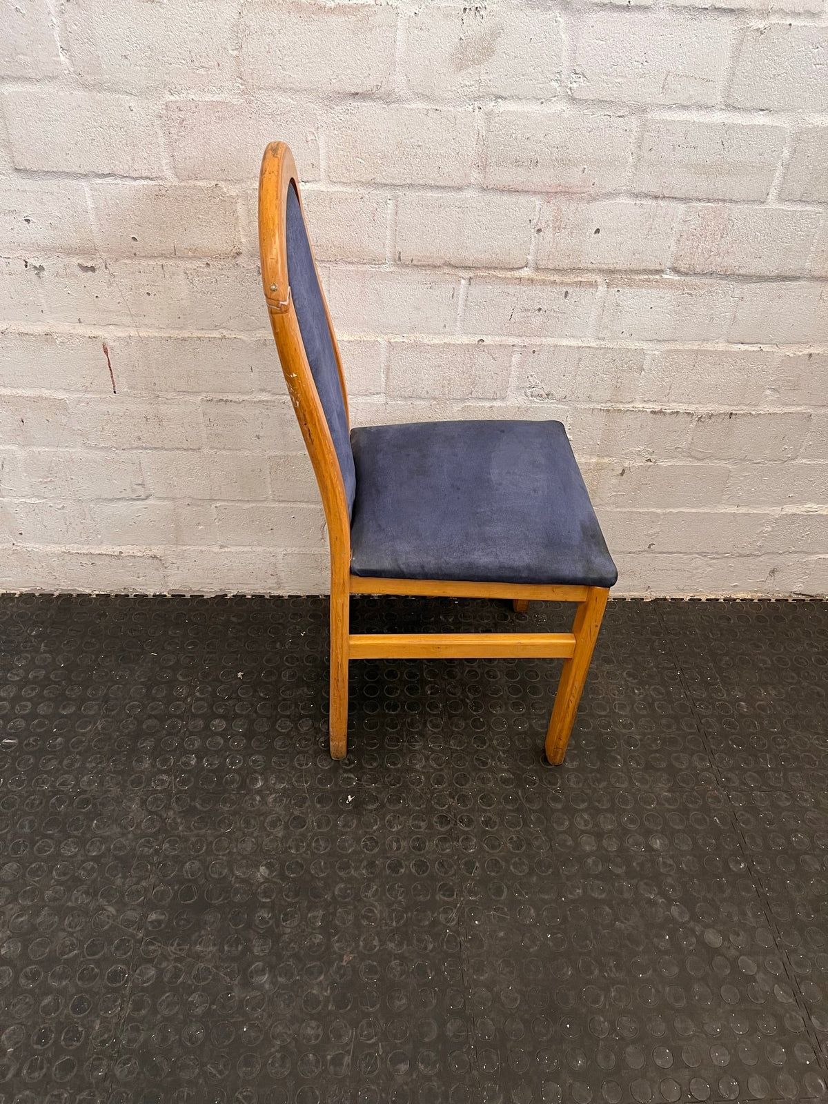 Wooden Blue Cushioned Dining Chair (Slight Damage/Crack In Wood) - PRICE DROP
