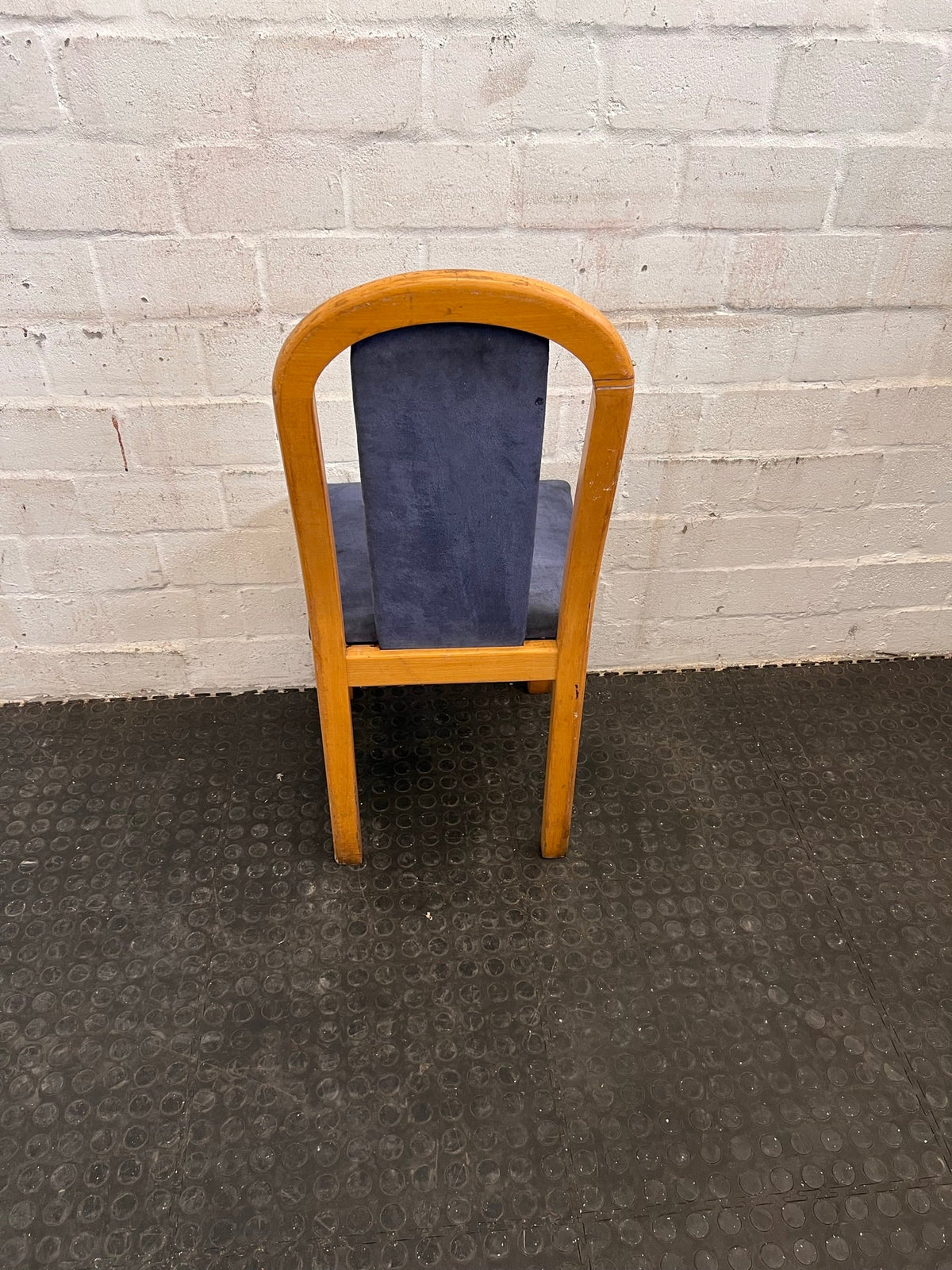 Wooden Blue Cushioned Dining Chair (Slight Damage/Crack In Wood) - PRICE DROP