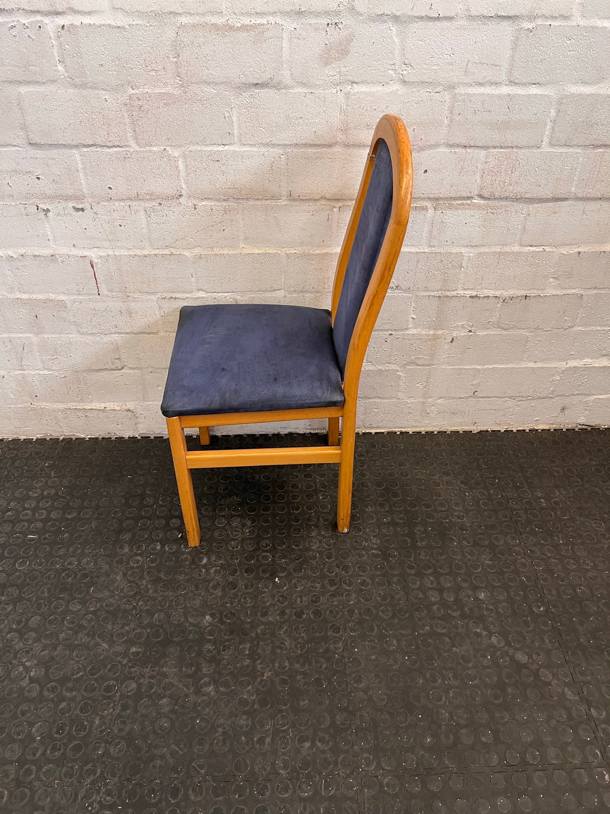 Wooden Blue Cushioned Dining Chair (Slight Damage/Crack In Wood) - PRICE DROP