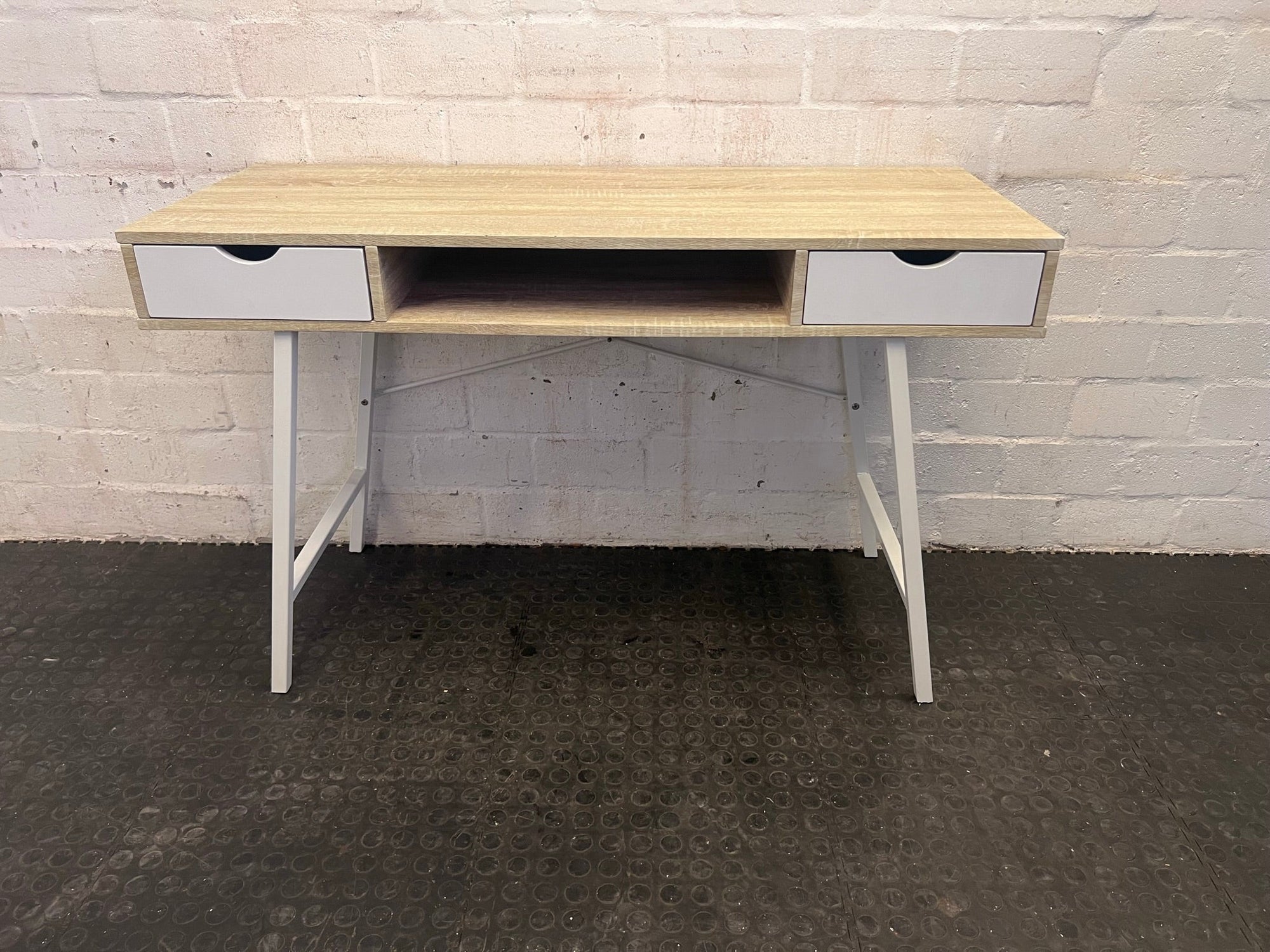 Wooden Desk with Two White Drawers