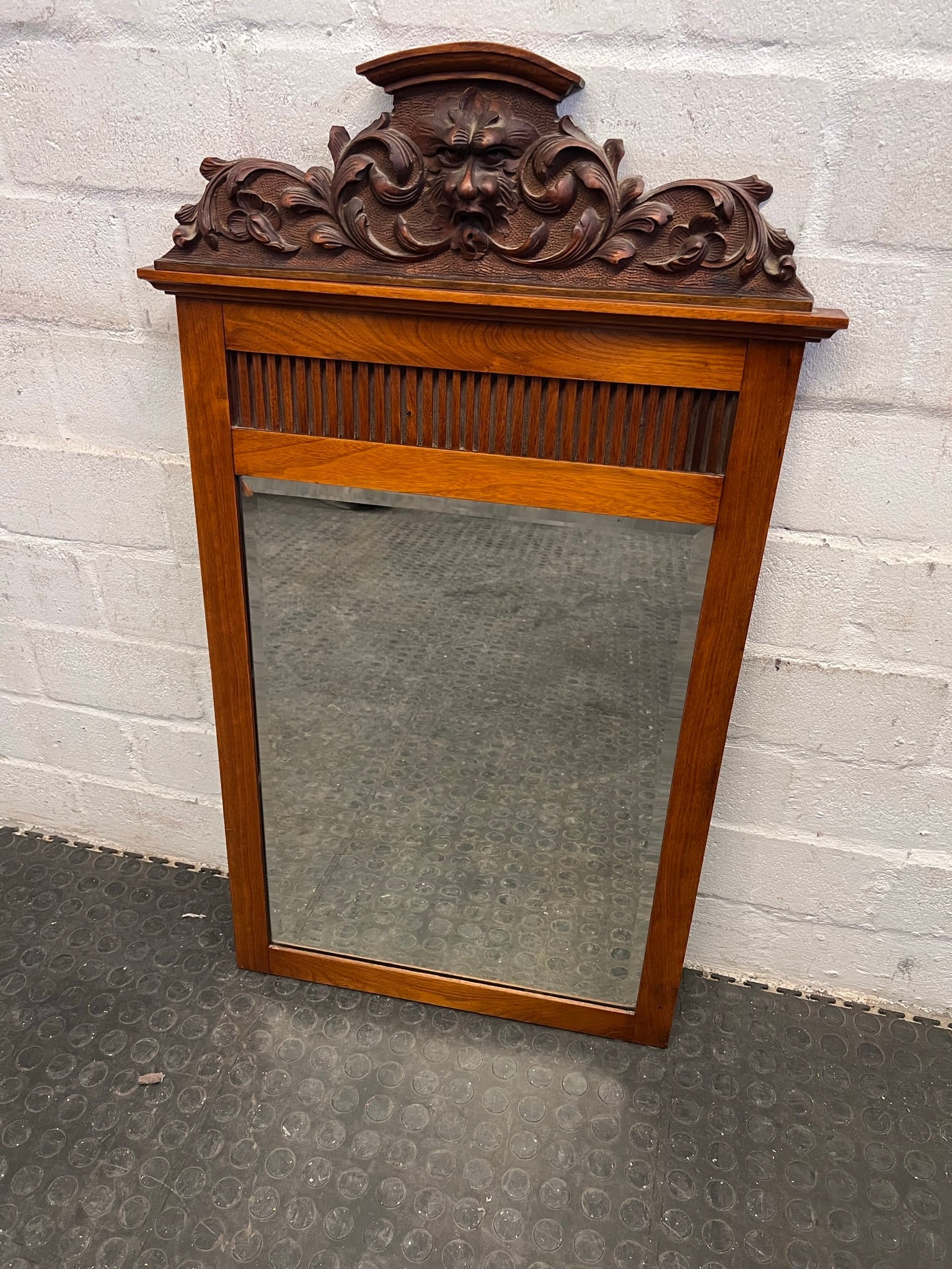 Vintage Wooden Framed Bevelled Wall Mirror