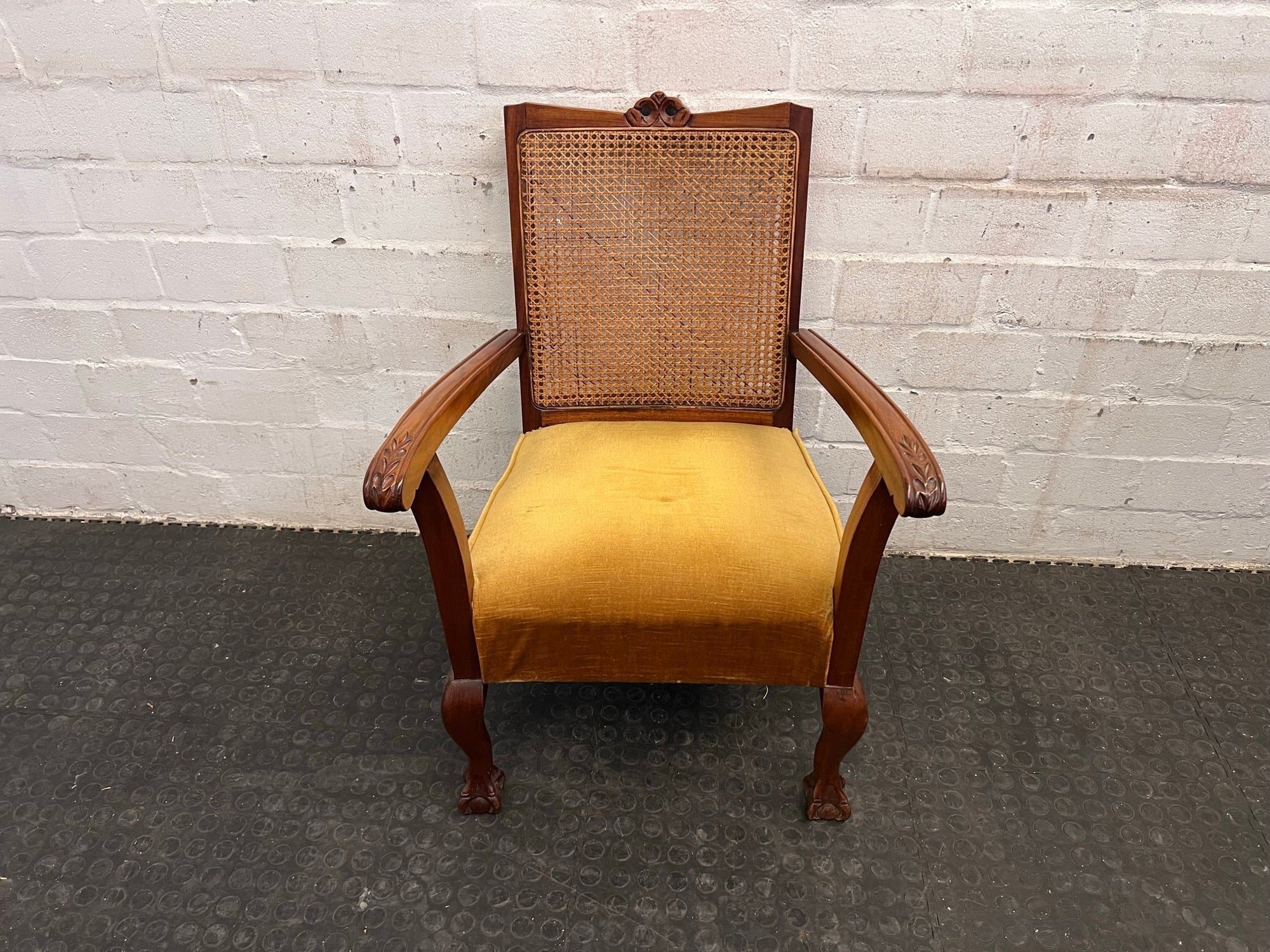 Wooden Arm Chair with Mustard Seat