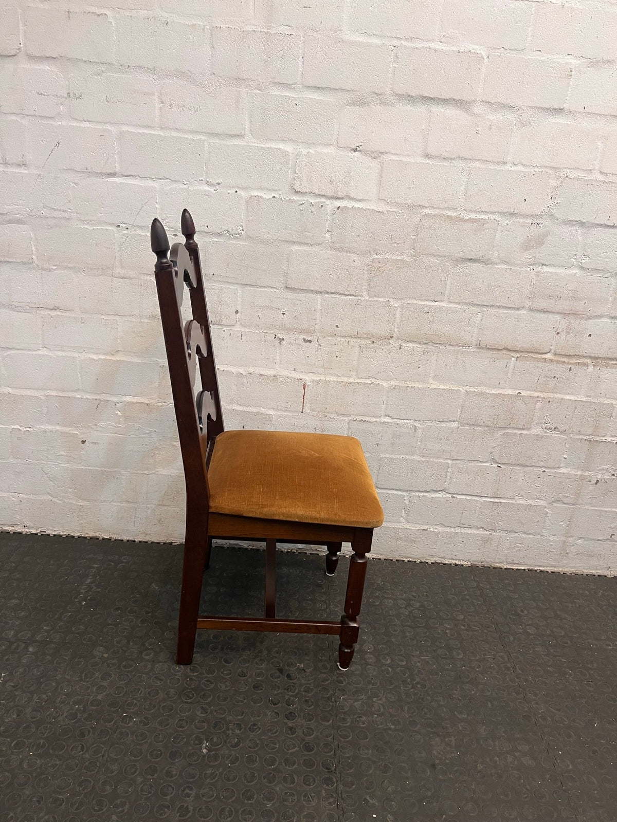 Wooden Dining Chair with Mustard Fabric Seat - PRICE DROP