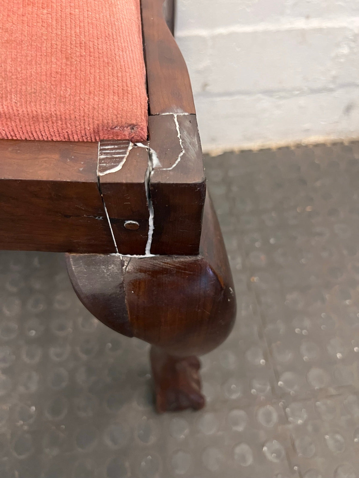 Wooden Ball and Claw Dining Table with Red Cushioned Seat (Slight Damage) - PRICE DROP