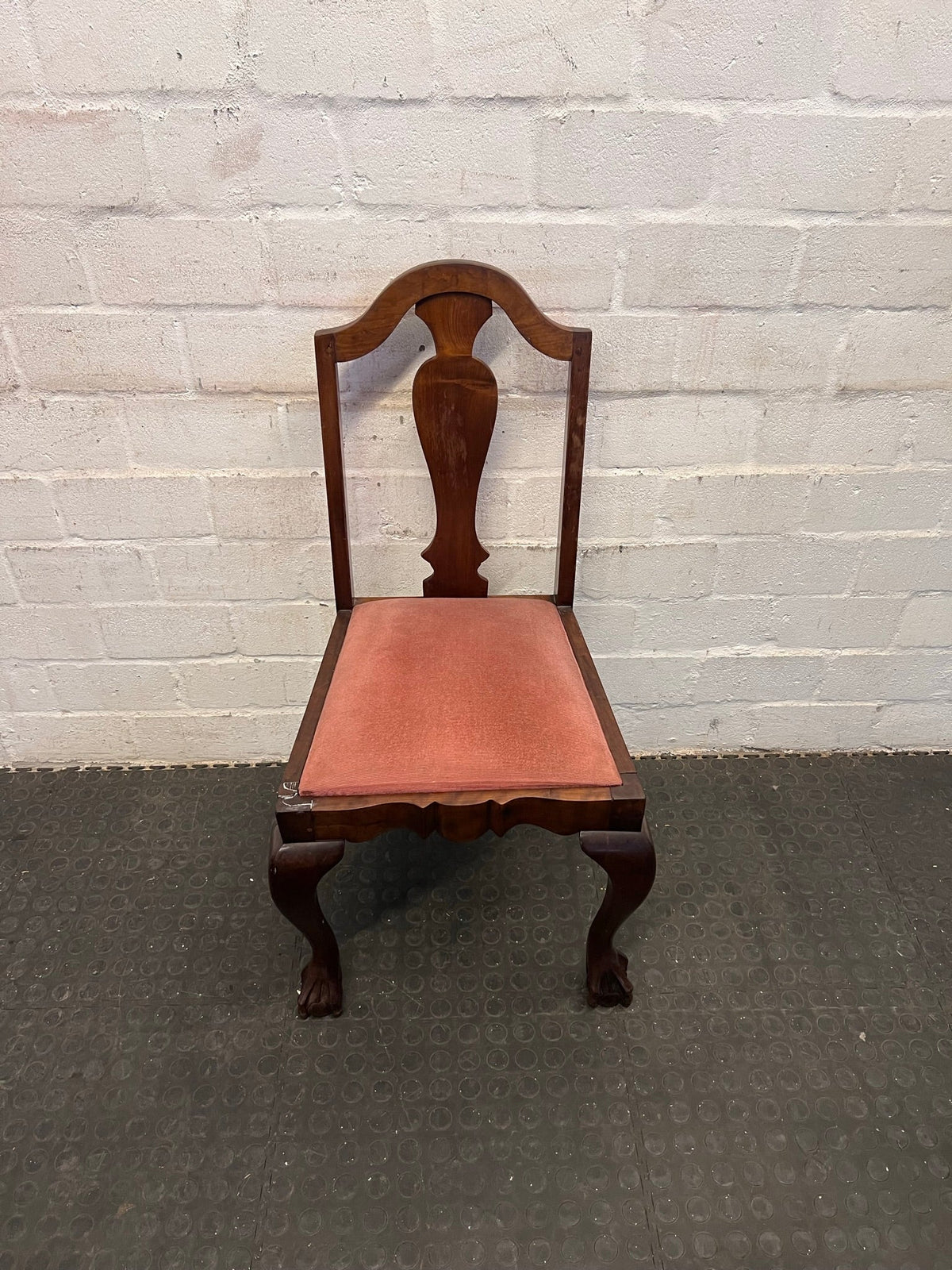 Wooden Ball and Claw Dining Table with Red Cushioned Seat (Slight Damage) - PRICE DROP