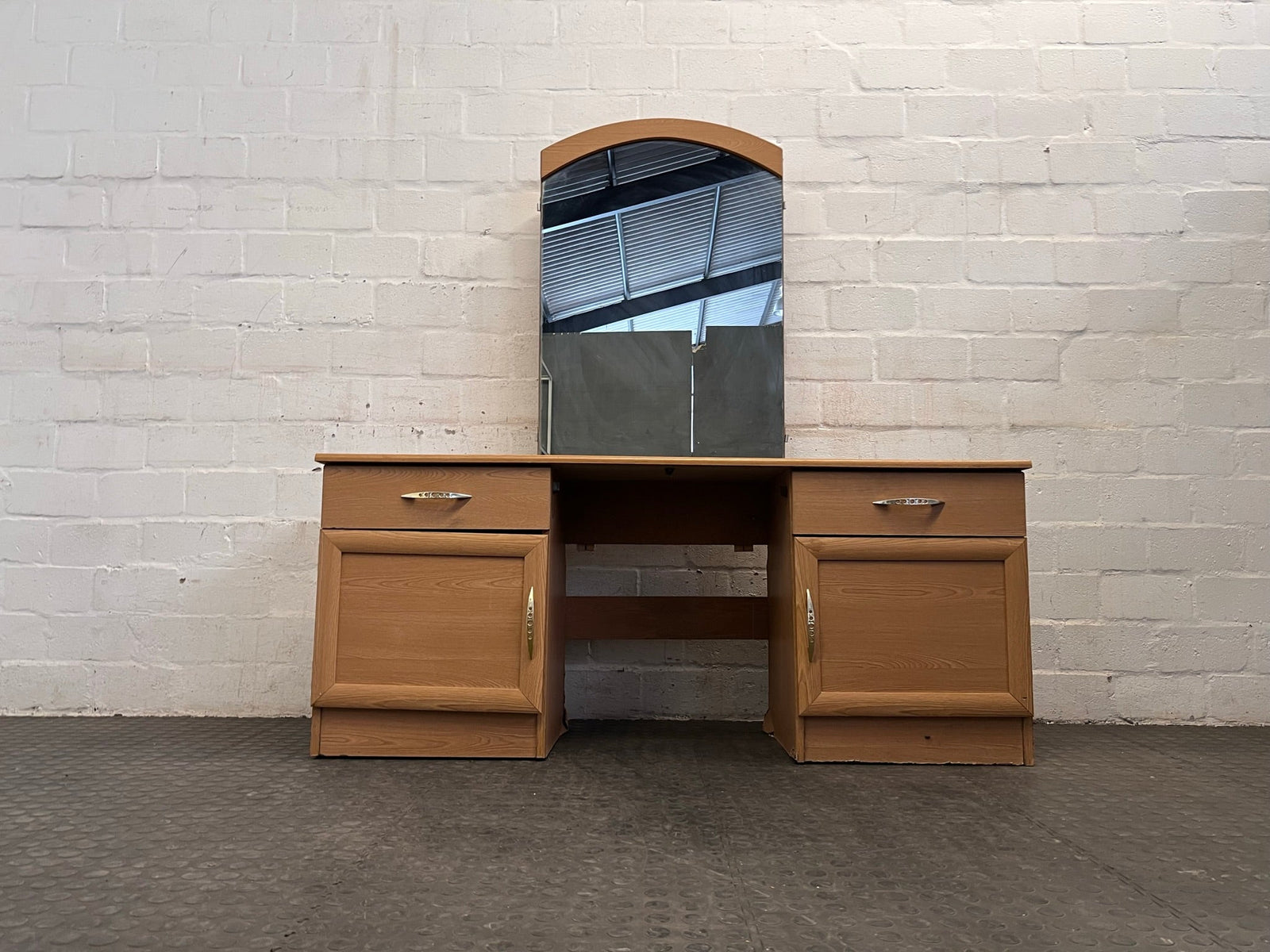 Light Wood Print Two Drawer Two Door Dressing Table with Mirror - REDUCED