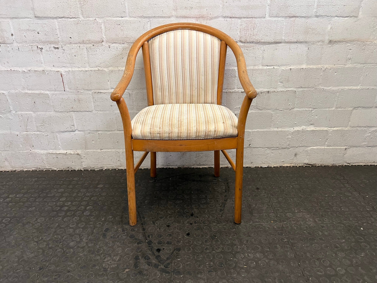 Wooden Framed and Striped Cushioned Arm Chair