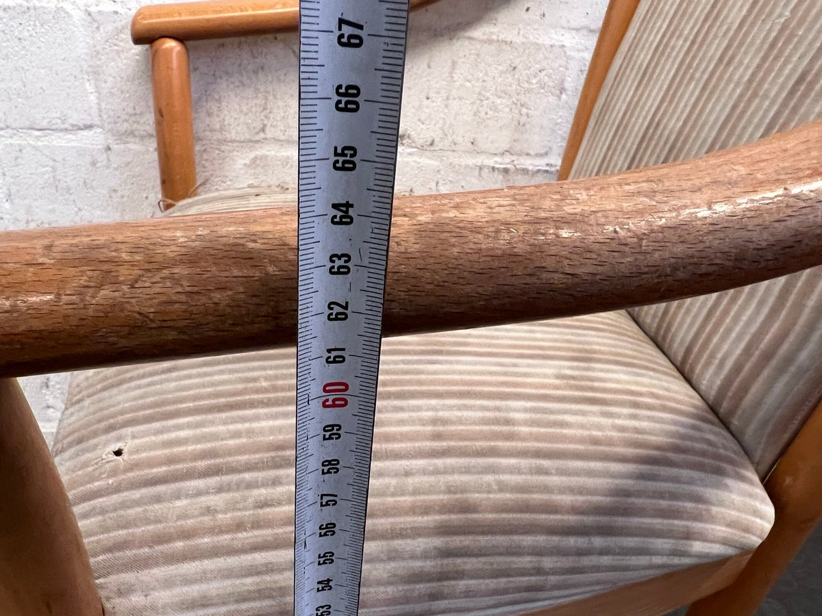 Wooden Framed and Striped Cushioned Arm Chair (Slight Tears in Seat) - PRICE DROP