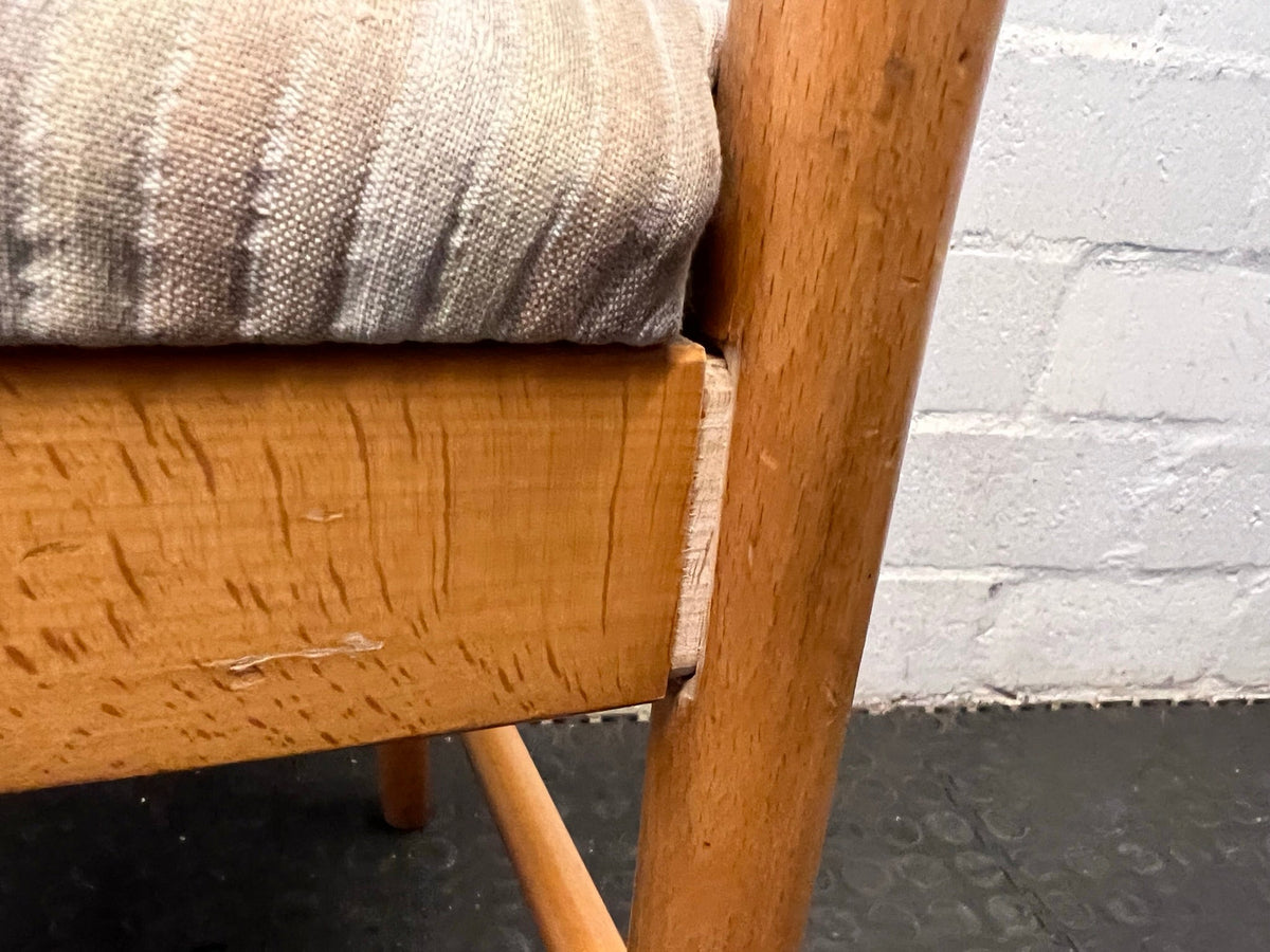 Wooden Framed and Striped Cushioned Arm Chair (Slight Tears in Seat) - PRICE DROP