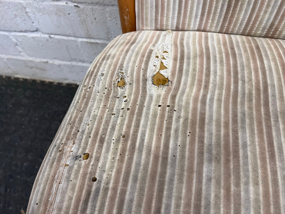 Wooden Framed and Striped Cushioned Arm Chair (Slight Tears in Seat) - PRICE DROP