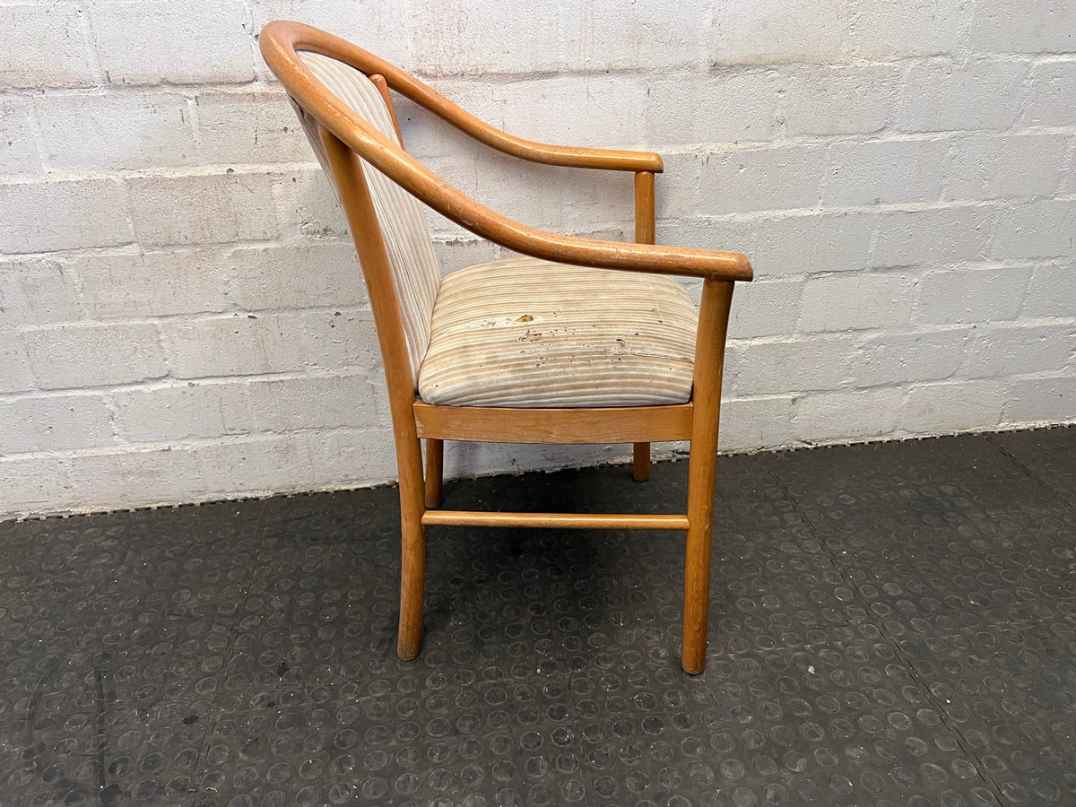 Wooden Framed and Striped Cushioned Arm Chair (Slight Tears in Seat) - PRICE DROP