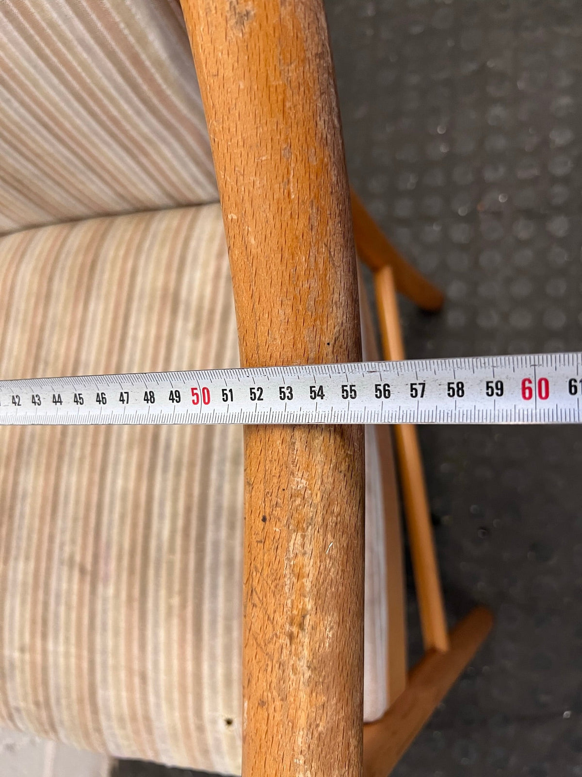 Wooden Framed and Striped Cushioned Arm Chair (Slight Tears in Seat) - PRICE DROP