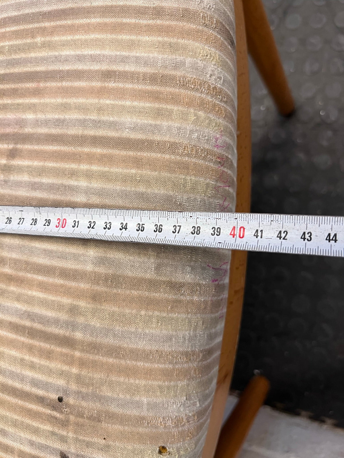 Wooden Framed and Striped Cushioned Arm Chair (Slight Tears in Seat) - PRICE DROP