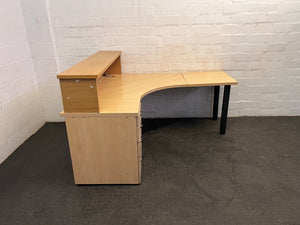 Light Wood Four Drawer L-Shaped Desk (Slight Damage)