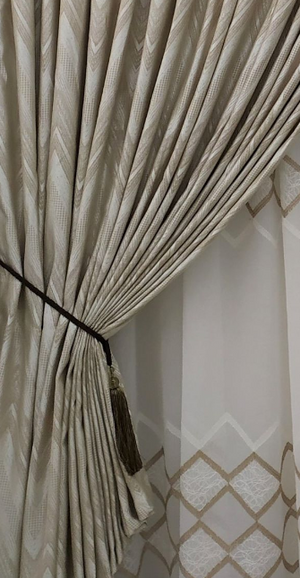Curtain Set - 5 5m Vmate WATERFALL TAPE 5m 18108 Linen Embroidered Voile - Readymade Curtain Set