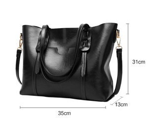 Women s Large Capacity Trendy Soft PU Leather Shoulder Handbag - Black