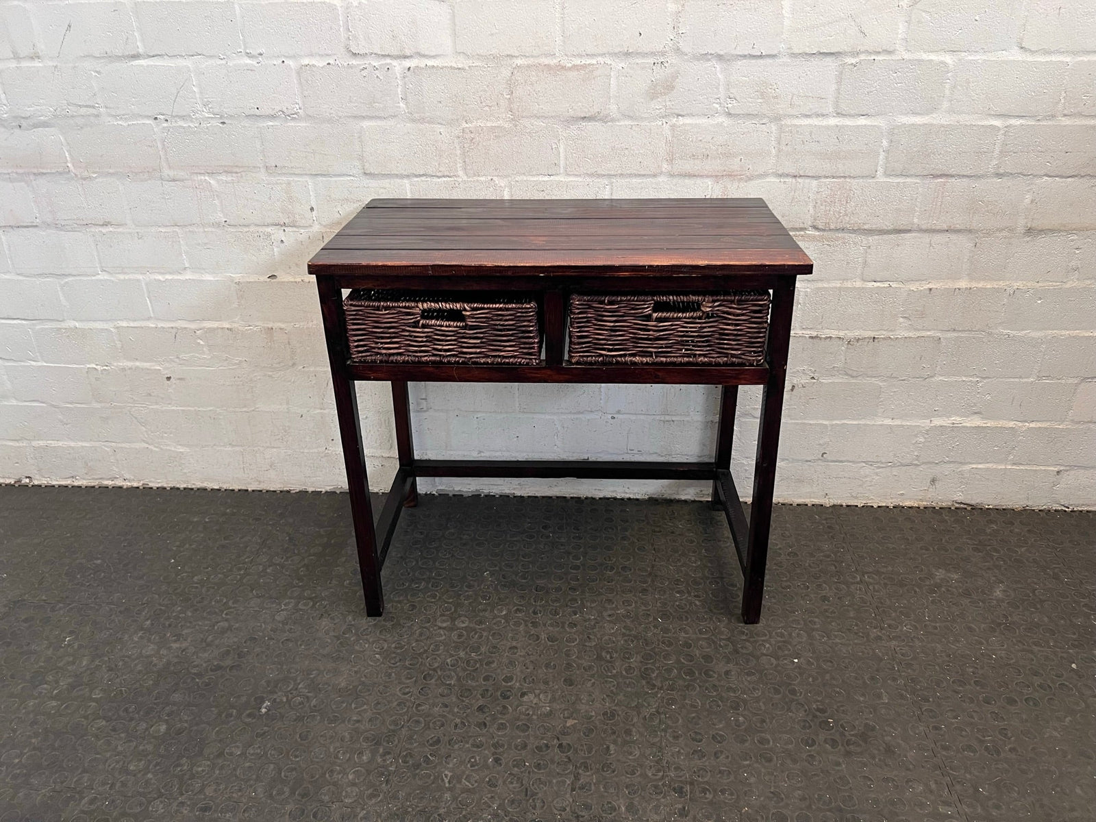 Wooden Table with Two Wicker Drawers