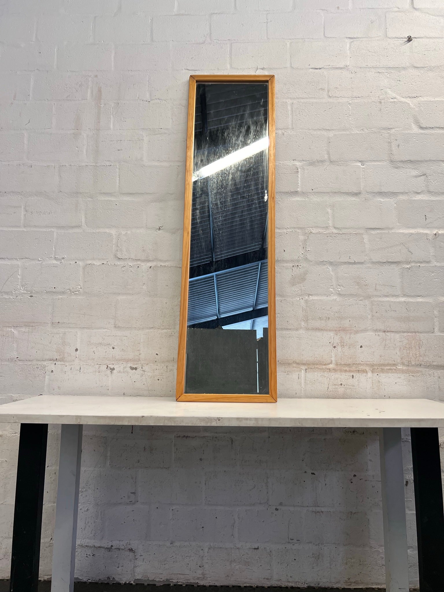Tall Mirror with Wooden Frame (33cm x 124cm)
