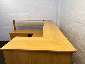 Light Wood Print Reception Desk with Three Drawer Credenza