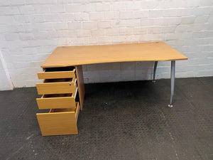 Four Drawer Oak Print Desk with Steel Legs (LHS)