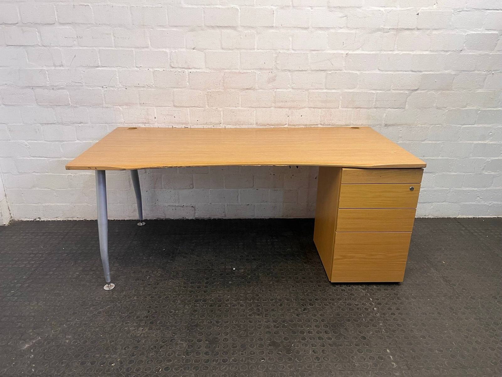 Four Drawer Oak Print Desk with Steel Legs (RHS)