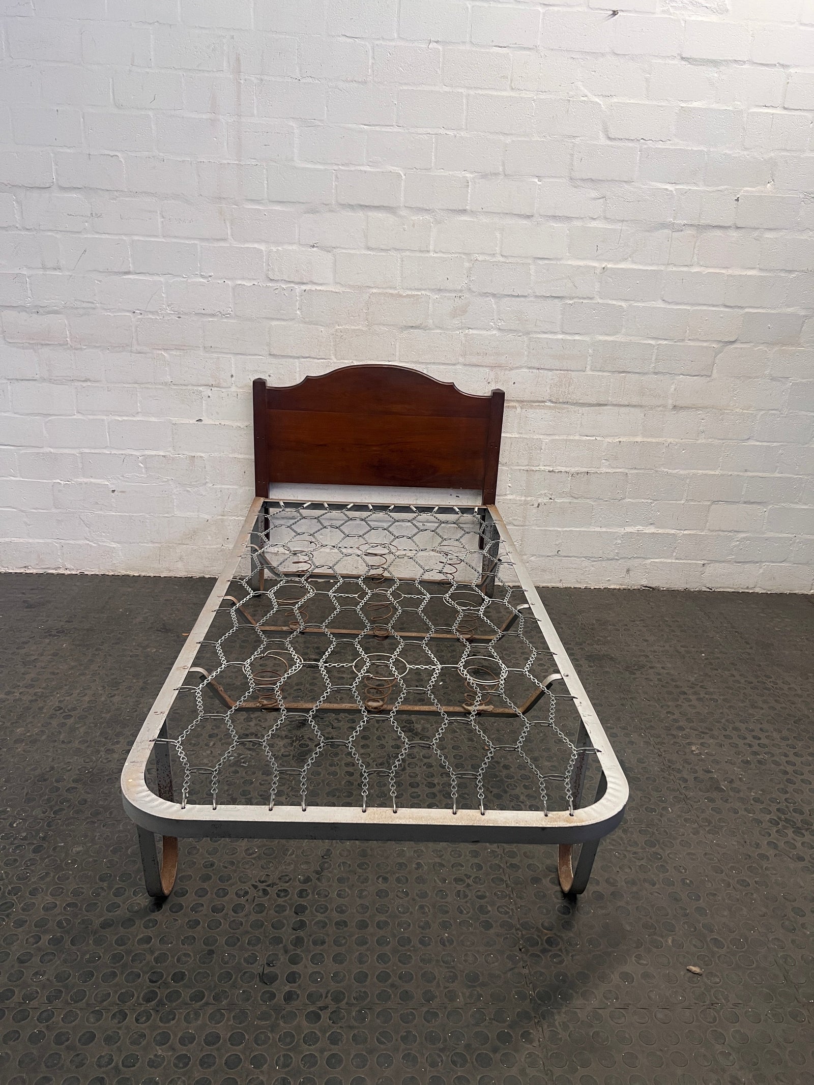 Metal Single Spring Bed Frame with Wooden Headboard - REDUCED