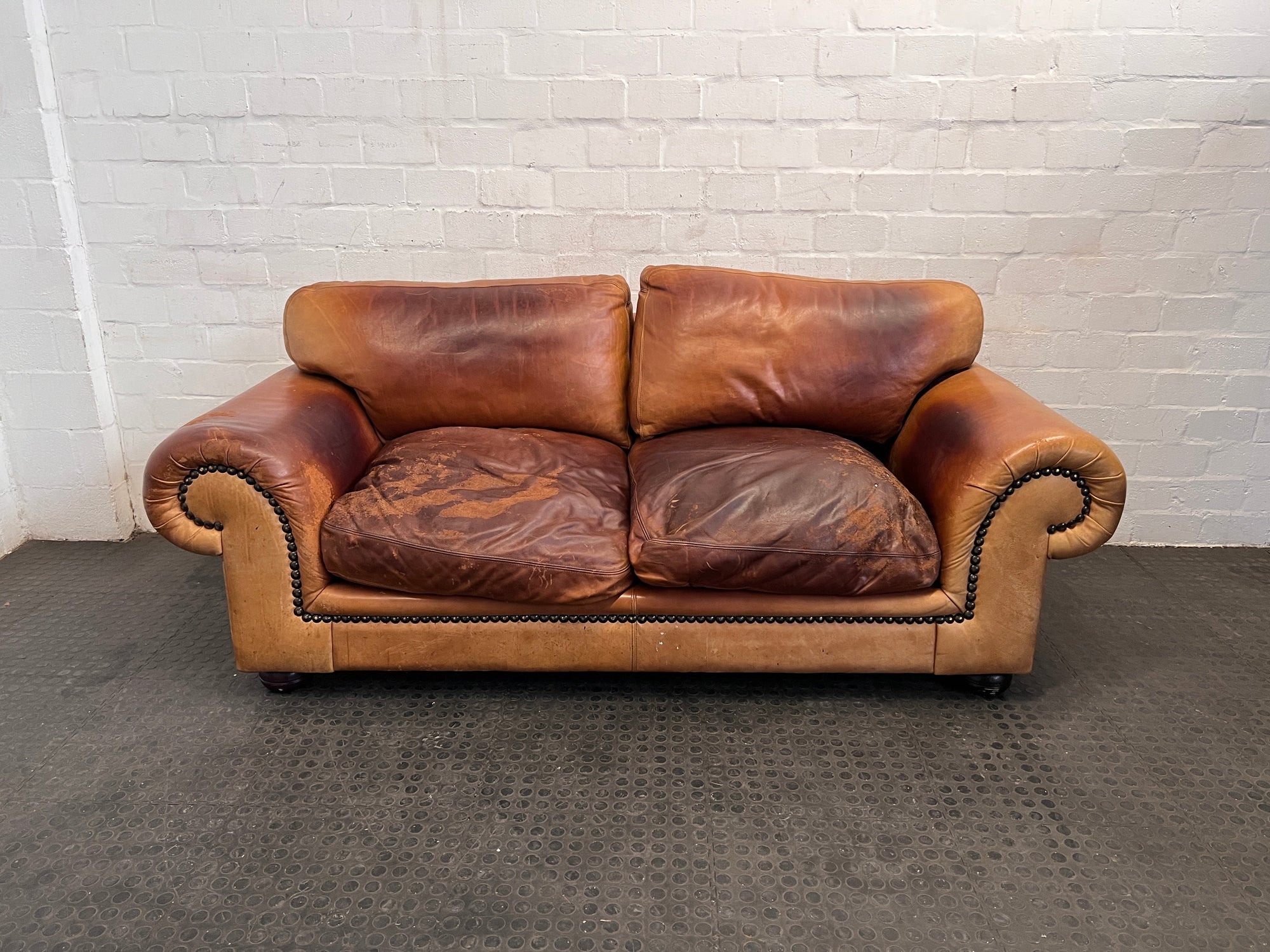 Brown Leather Three Seater Couch - REDUCED