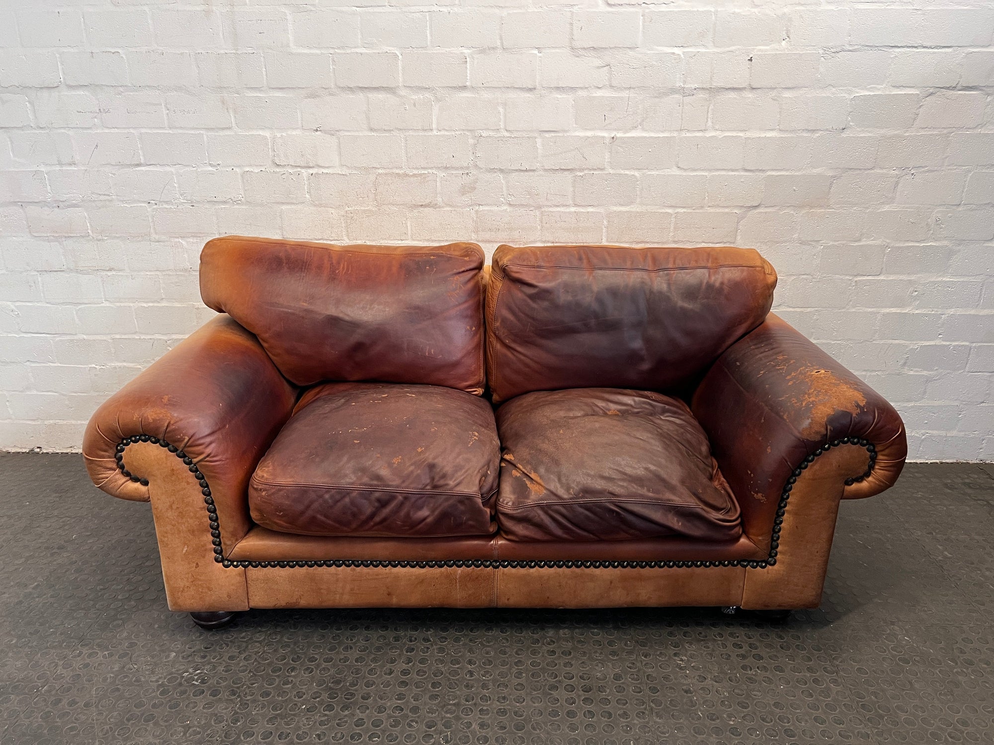 Brown Leather Two Seater Couch - REDUCED