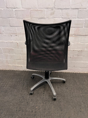 Black and Maroon Office Armchair on Wheels (Stained Seat)