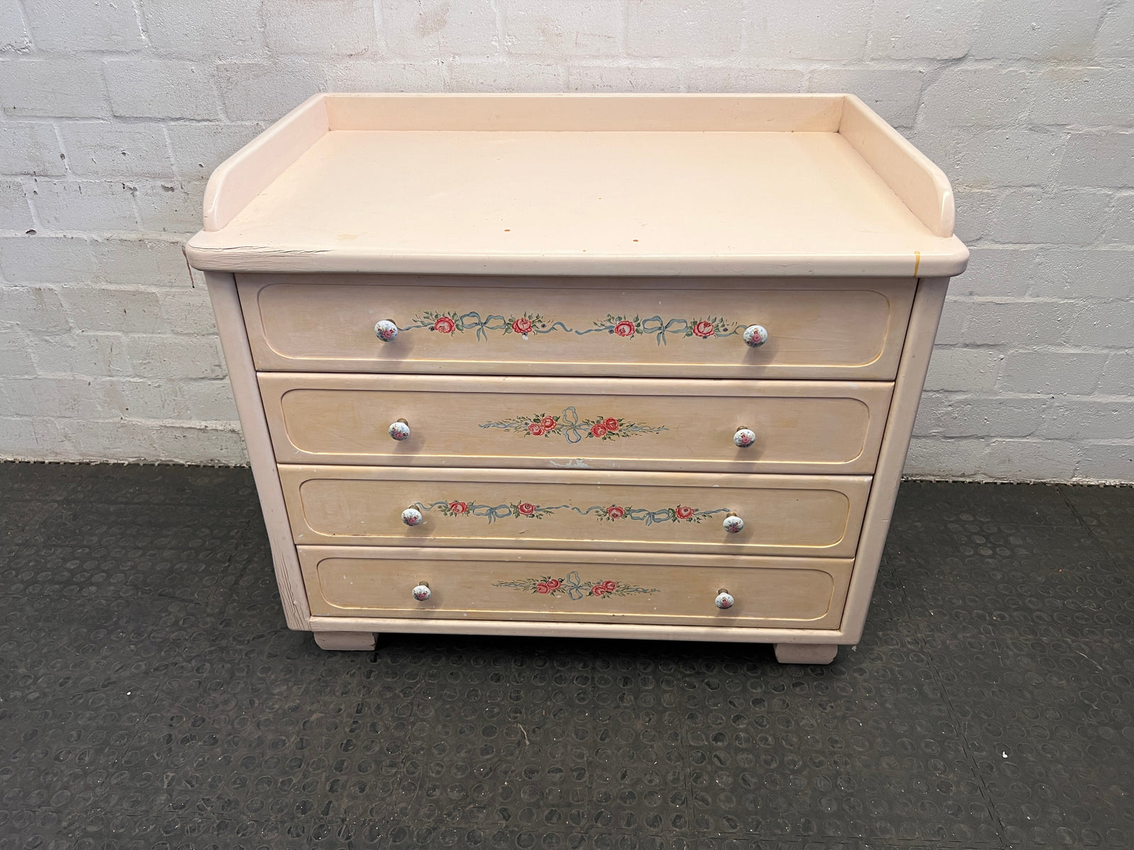 White and Floral Print Chest of Drawers
