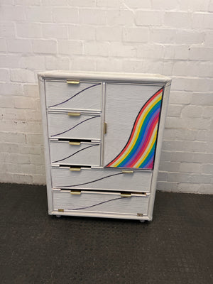 White Chest of Drawers with Rainbow Painting